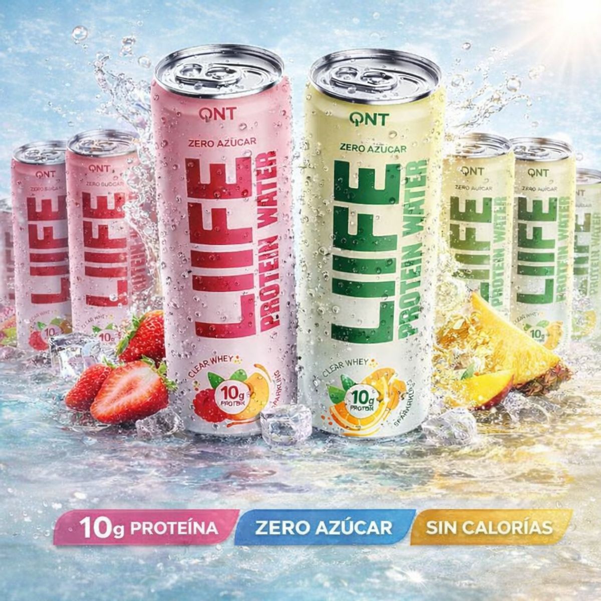 QNT - Pack x 6 Agua Proteína 330 ml con 10 gr. por lata QNT Raspberry Peach