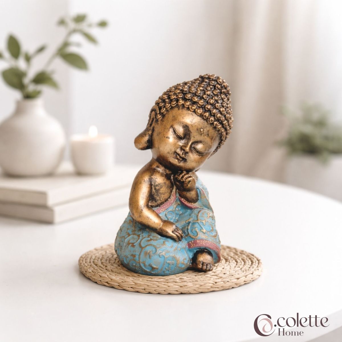 COLETTE - Figura Decorativa Adorno Resina Estilo Oriental Baby Buda Shanti
