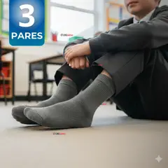 UTILISIMO - Pack 3 Calcetínes Escolares Corto Algodón Gris Niño Niña Juvenil