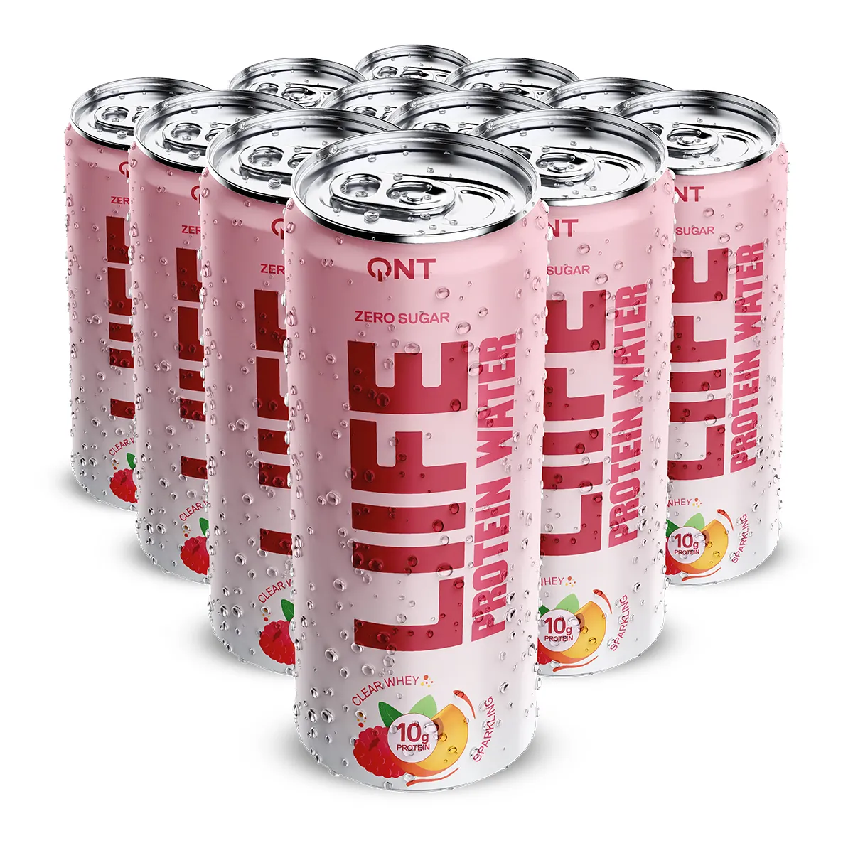 QNT - Pack x 12 Agua Proteína 330 ml con 10 gr. por lata QNT Sabor Raspberry Peach