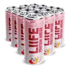 QNT - Pack x 12 Agua Proteína 330 ml con 10 gr. por lata Sabor Raspberry Peach