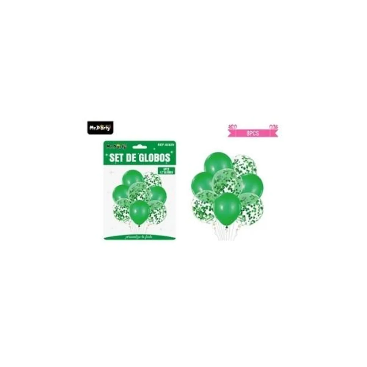 GENERICO - Set de globos verde con confetti 8pcs