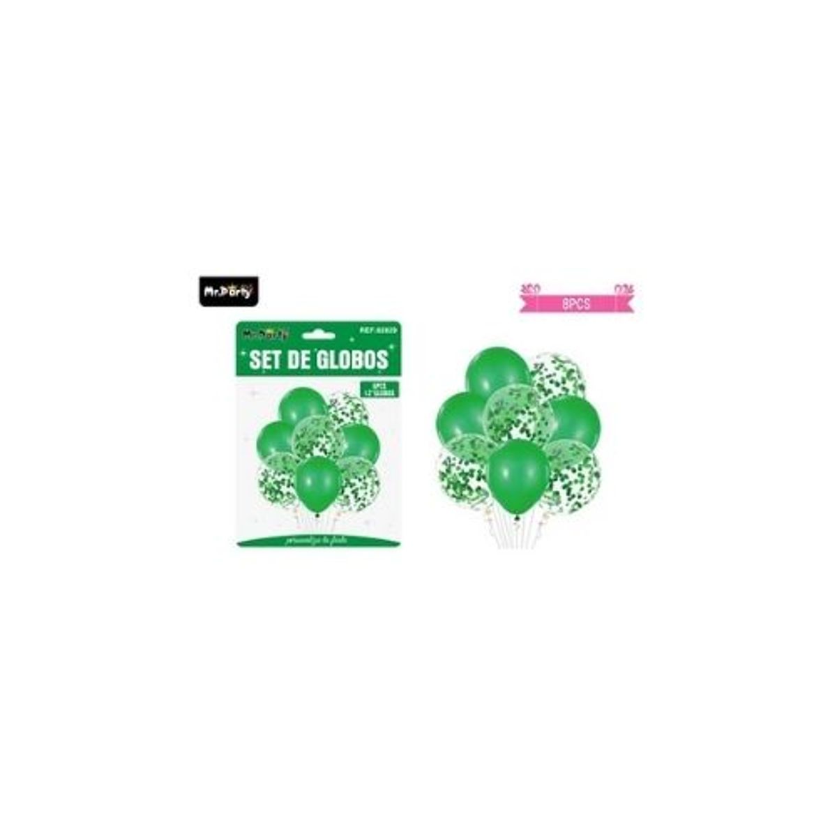 GENERICO - Set de globos verde con confetti 8pcs