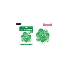 GENERICO - Set de globos verde con confetti 8pcs