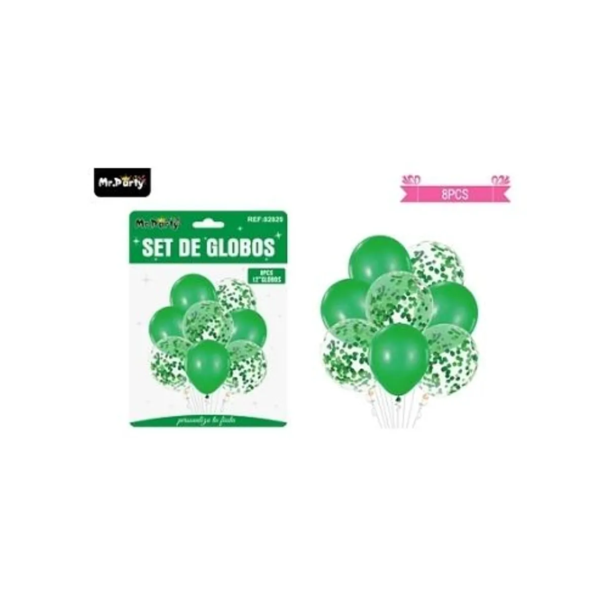 GENERICO - Set de globos verde con confetti 8pcs