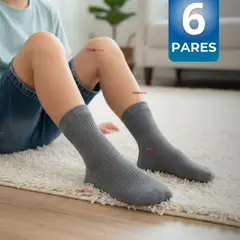 UTILISIMO - Pack 6 Calcetínes Escolares Corto Algodón Gris Niño Niña Juvenil
