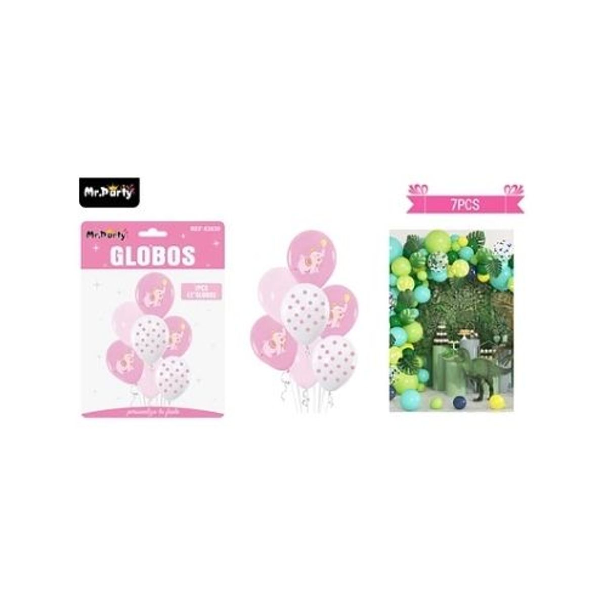 GENERICO - Set de globos de látex 7pcs elefante rosado