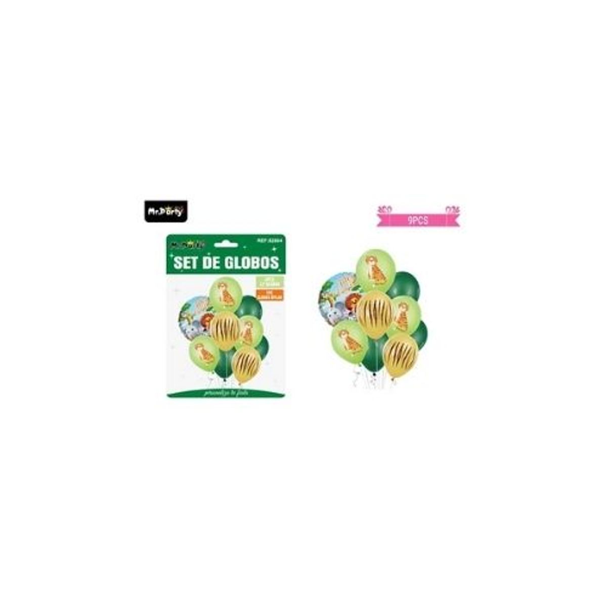 GENERICO - Set globos de látex verde con animales 9pcs