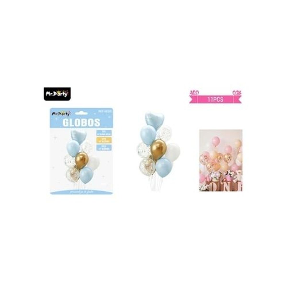 GENERICO - Set de globos de látex 11pcs corazón celeste