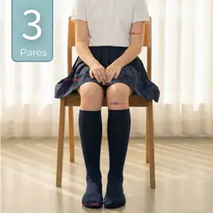 UTILISIMO - Pack 3 Calcetínes Escolares Largo Acrílico Azul Niñas