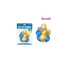 GENERICO - Set de globos metálico dorado y azul feliz cumpleaños 8pcs