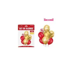 GENERICO - Set de globos metálico dorado y rojo feliz cumpleaños 8pcs