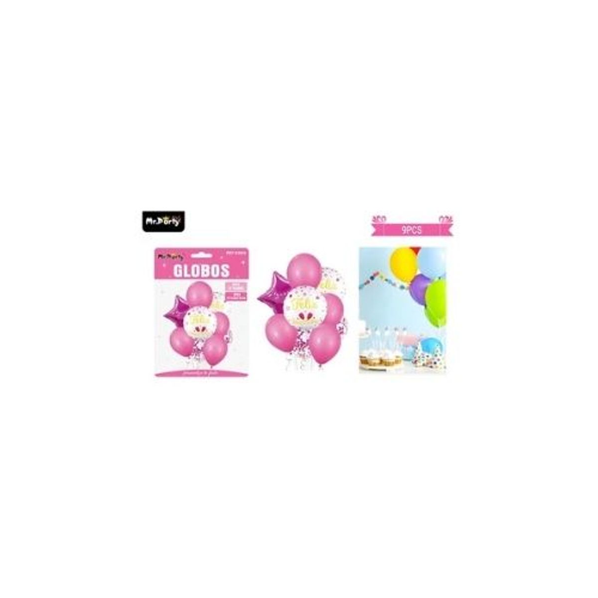 GENERICO - Set de globos de látex 9pcs feliz cumpleaños rosado