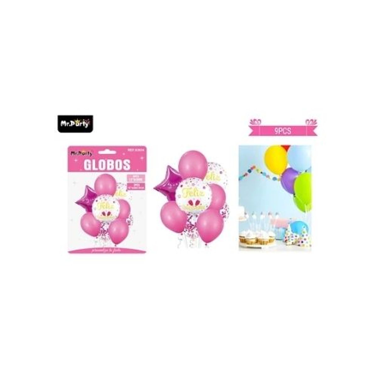 GENERICO - Set de globos de látex 9pcs feliz cumpleaños rosado