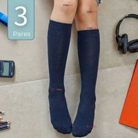 Pack 3 Calcetines Escolares Largo Bambú Azul Niñas