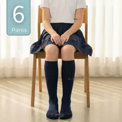 UTILISIMO - Pack 6 Calcetines Escolares Largo Bambú Azul Niñas