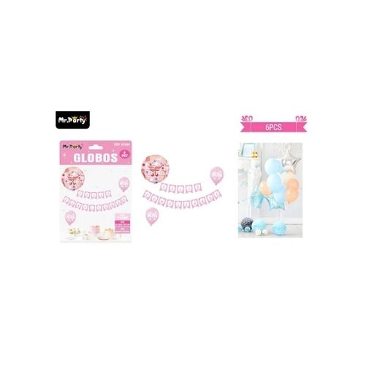 GENERICO - Set de globos látex y guirnalda rosado es niña 60pcs