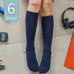UTILISIMO - Pack 6 Calcetines Escolares Largo Bambú Azul Niñas