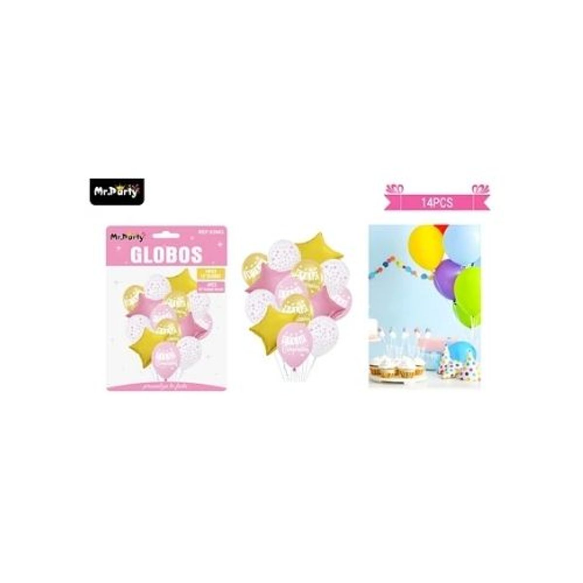 GENERICO - Set de globos de látex 14pcs feliz cumpleaños rosado y dorado