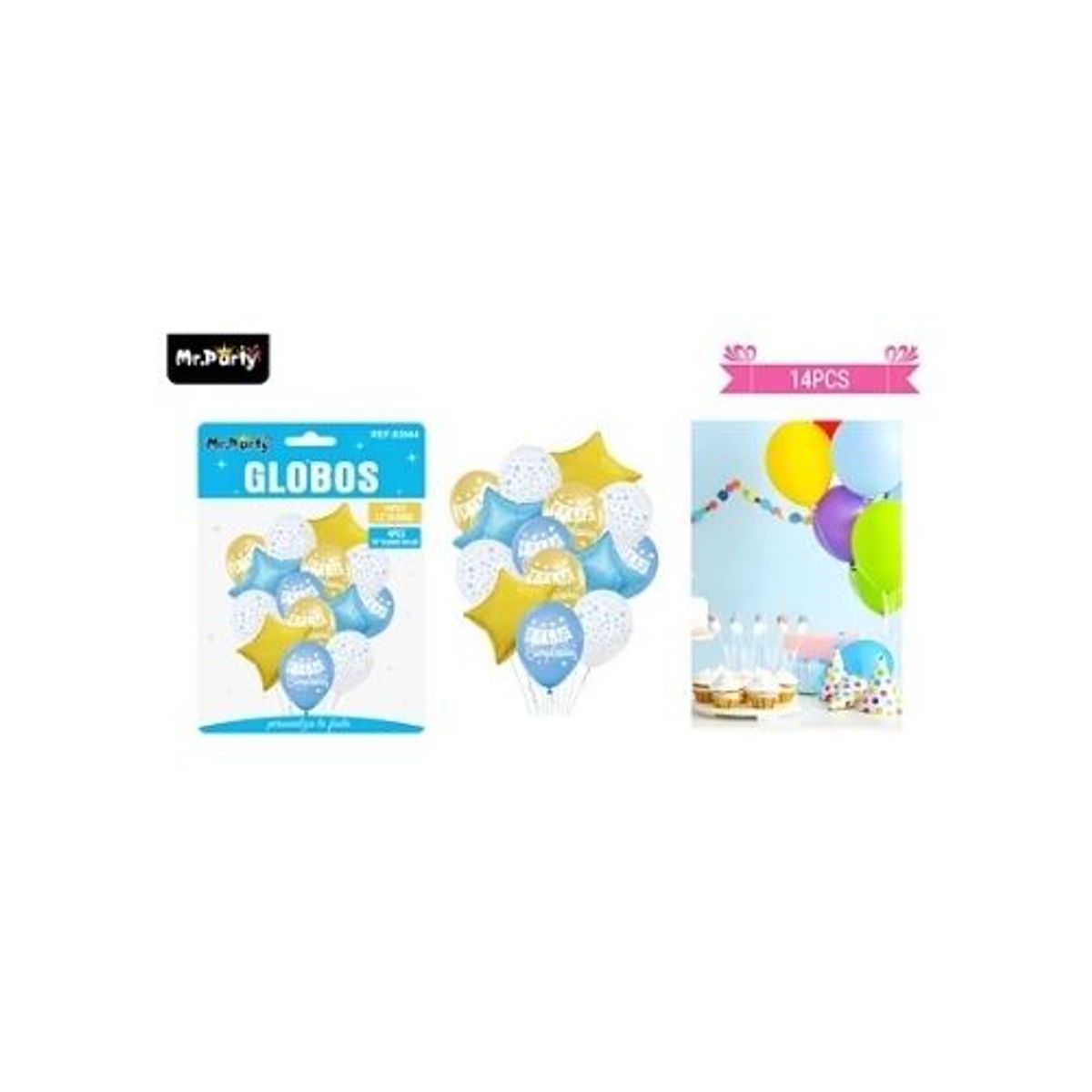 GENERICO - Set de globos de látex 14pcs feliz cumpleaños azul y dorado