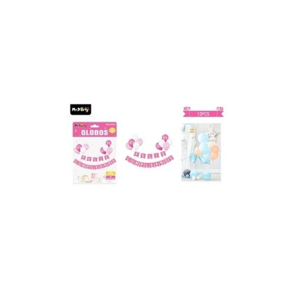 GENERICO - Set de globos látex y guirnalda rosado 13pcs