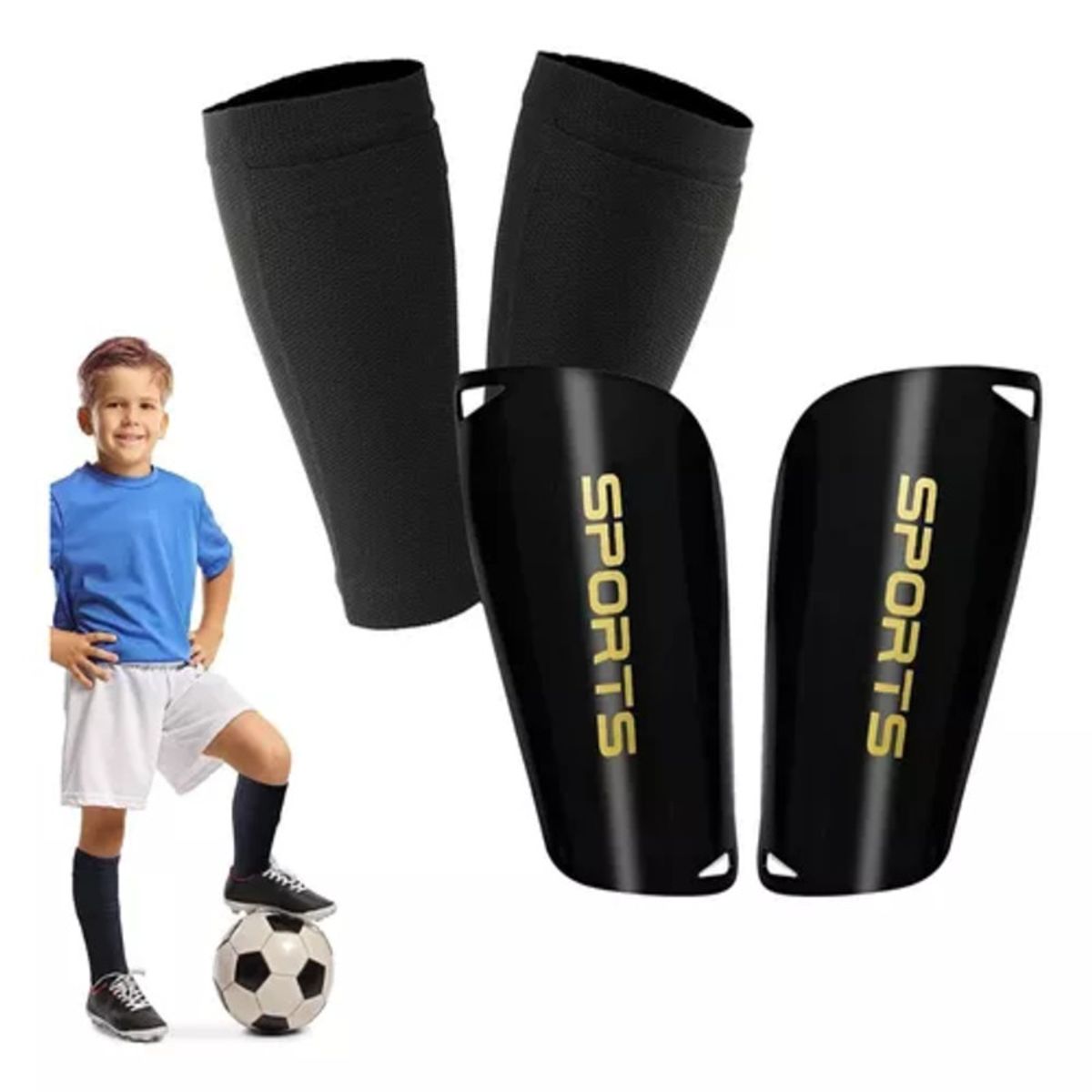 KINDA NICE - Espinilleras Fútbol Niño Adulto Pantorrilla Protección Manga Negro M