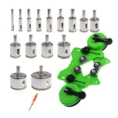 GENERICO - 17pz Brocas Copa De Diamante Con Guía De Doble Ventosa Verde