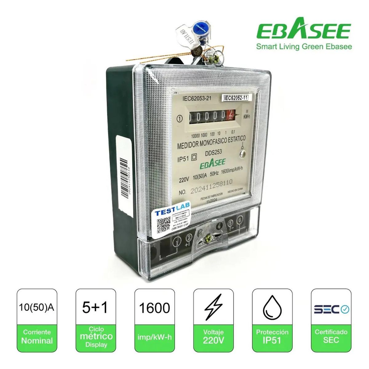 Medidor Electronico Monofasico Ebasee 1050a Certificado., marca DRL LIGHTING - Foto 2