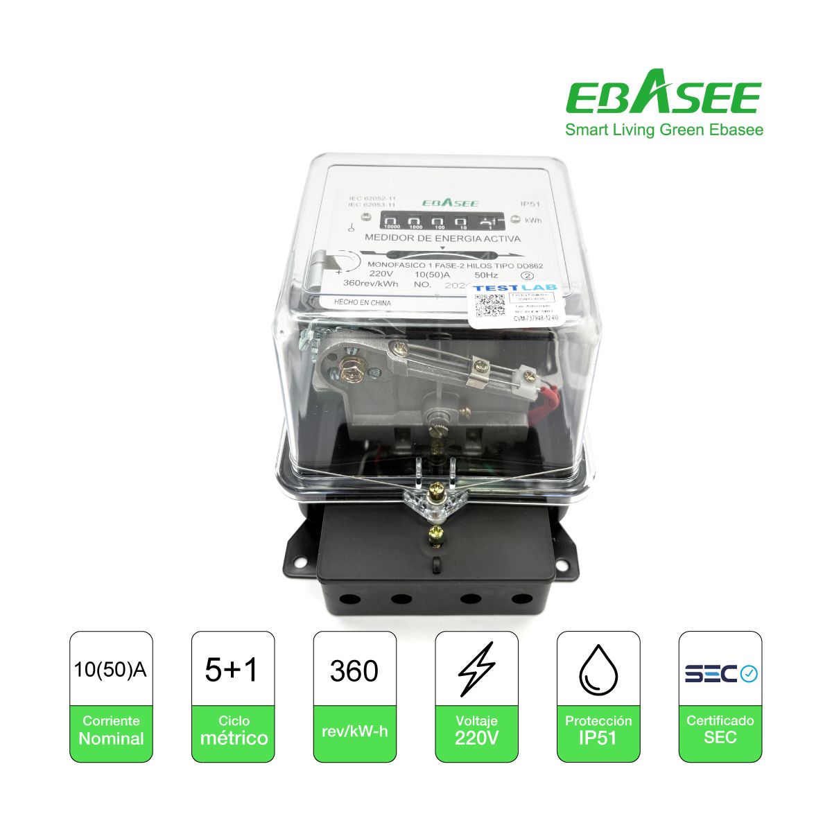 DRL LIGHTING - Medidor Magnetico Monofásico Ebasee 1050a Certificado.