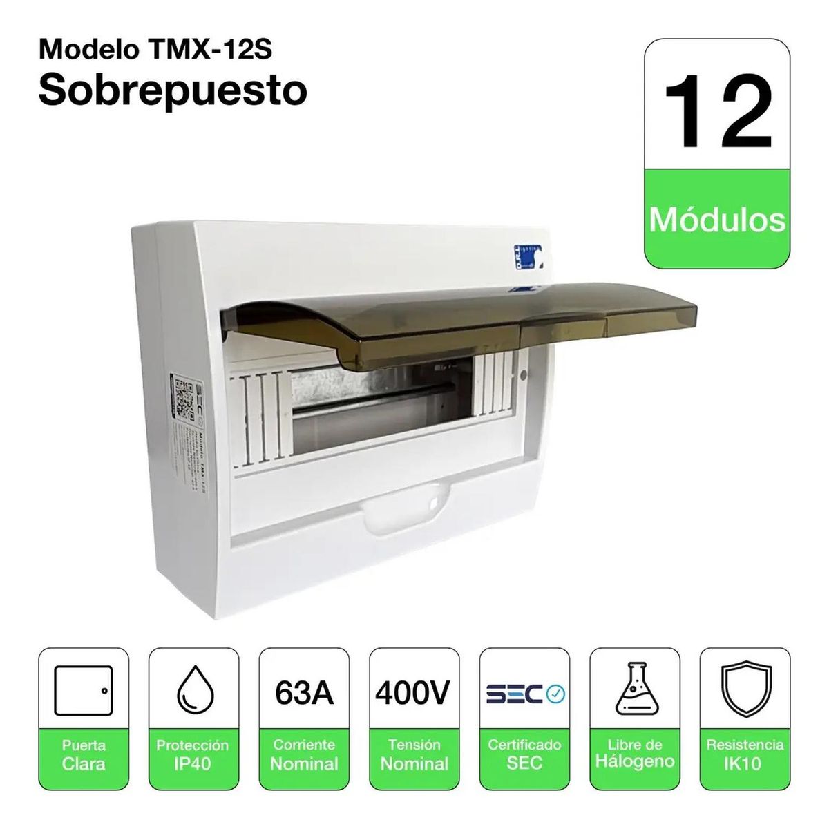 DRL - Tablero Eléctrico Sobrepuesto Drl 12 Modulos Tapa Clara Sec