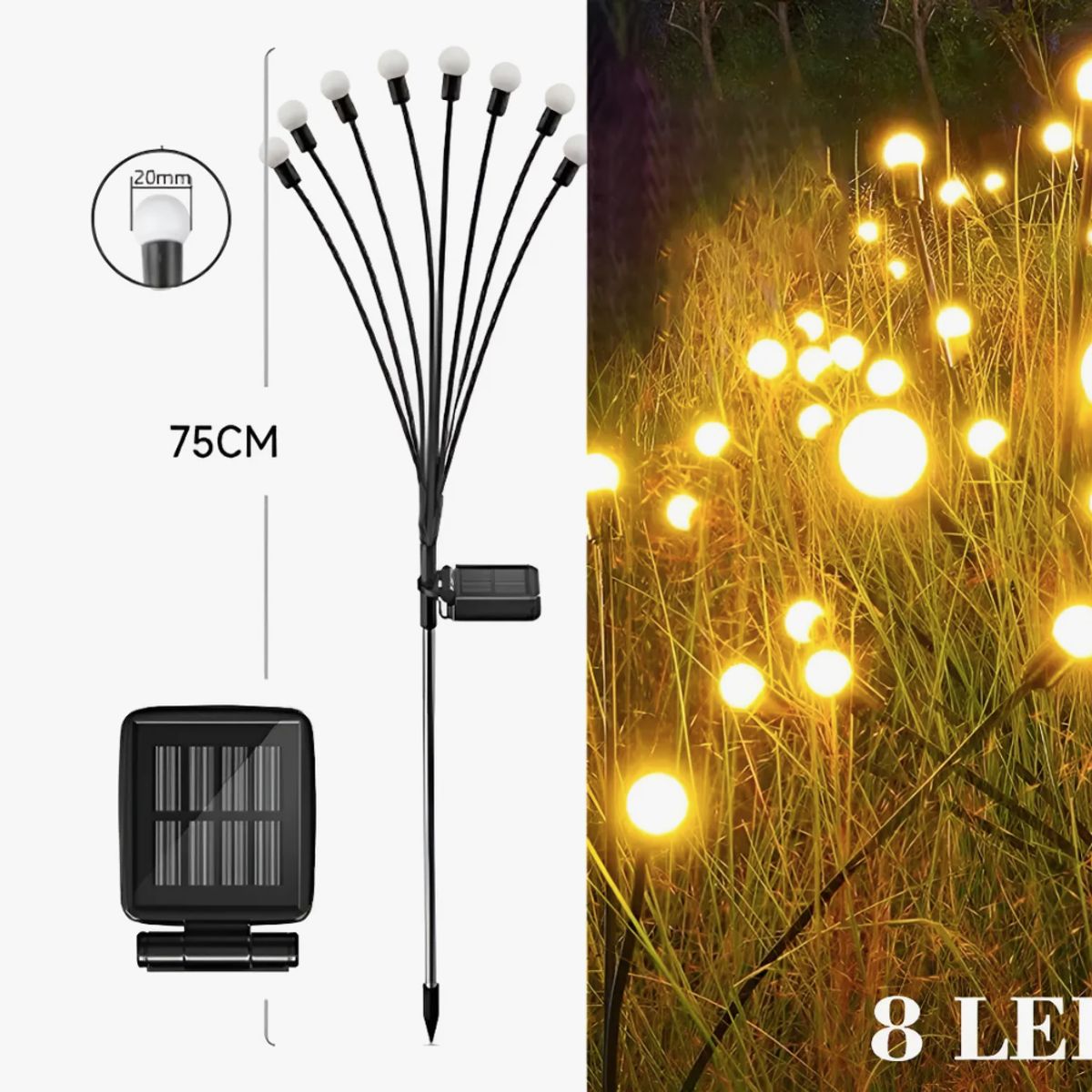 8 Luces Solares Led Impermeables Para Césped Tipo Luciérnaga Negro, marca IRM - Foto Principal