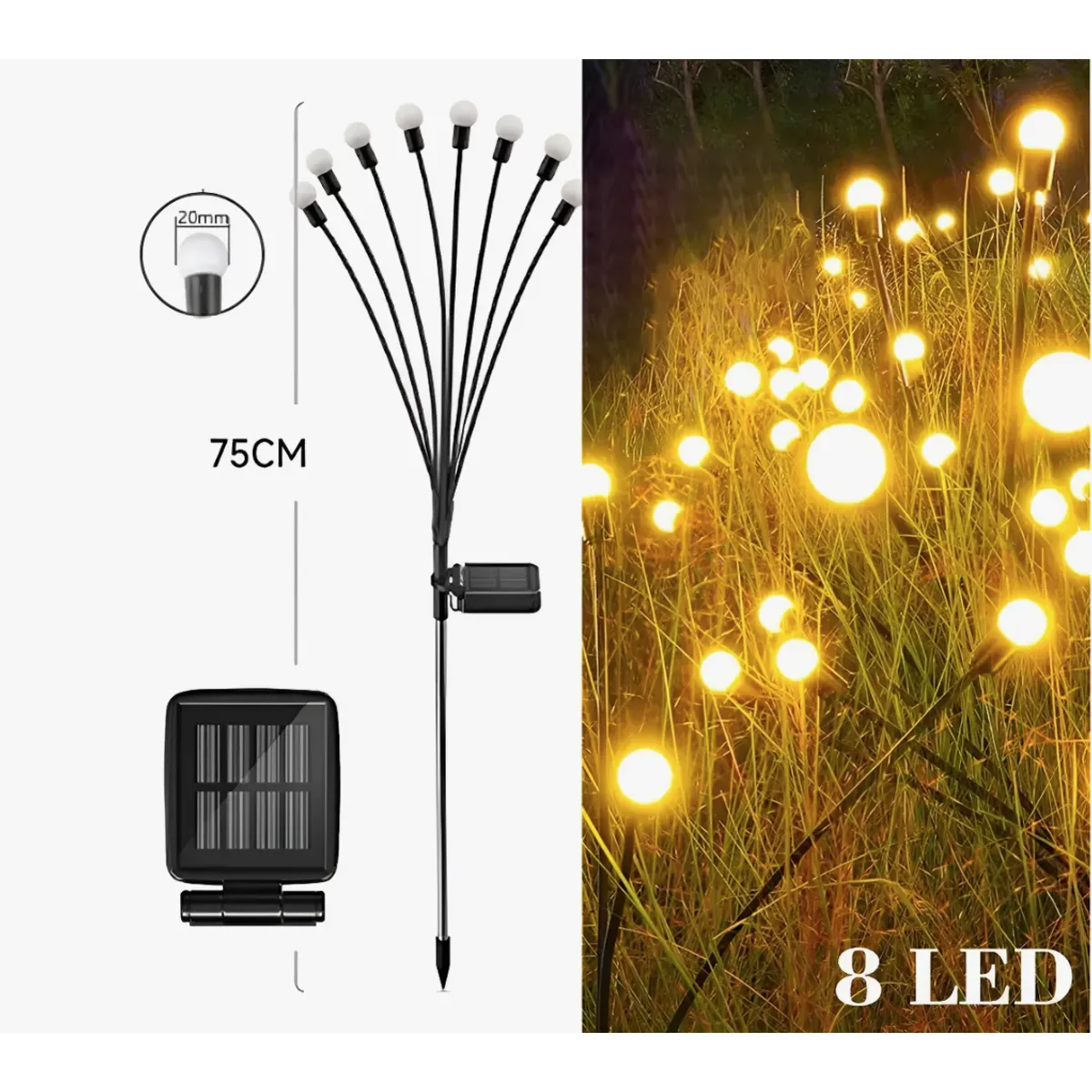 8 Luces Solares Led Impermeables Para Césped Tipo Luciérnaga Negro, marca IRM - Foto Principal