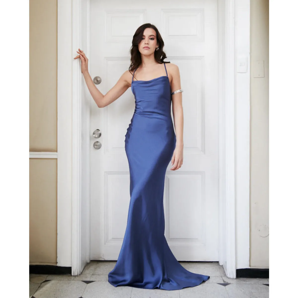 MI PLACARD - Vestido Largo de Fiesta Alina Azul Piedra