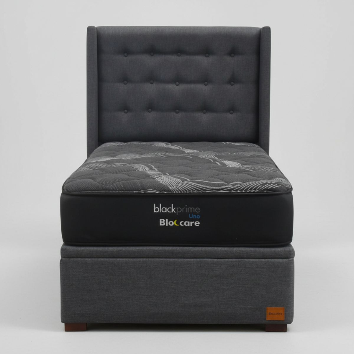 BLOCCARE - Cama Baul 1 Plaza L200 cm + Colchon Black Prime - Modelo Uno + Respaldo / Con Patas de 4.5 cm
