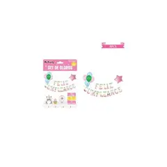 GENERICO - Set de globos látex y guirnalda de unicornios 9pcs