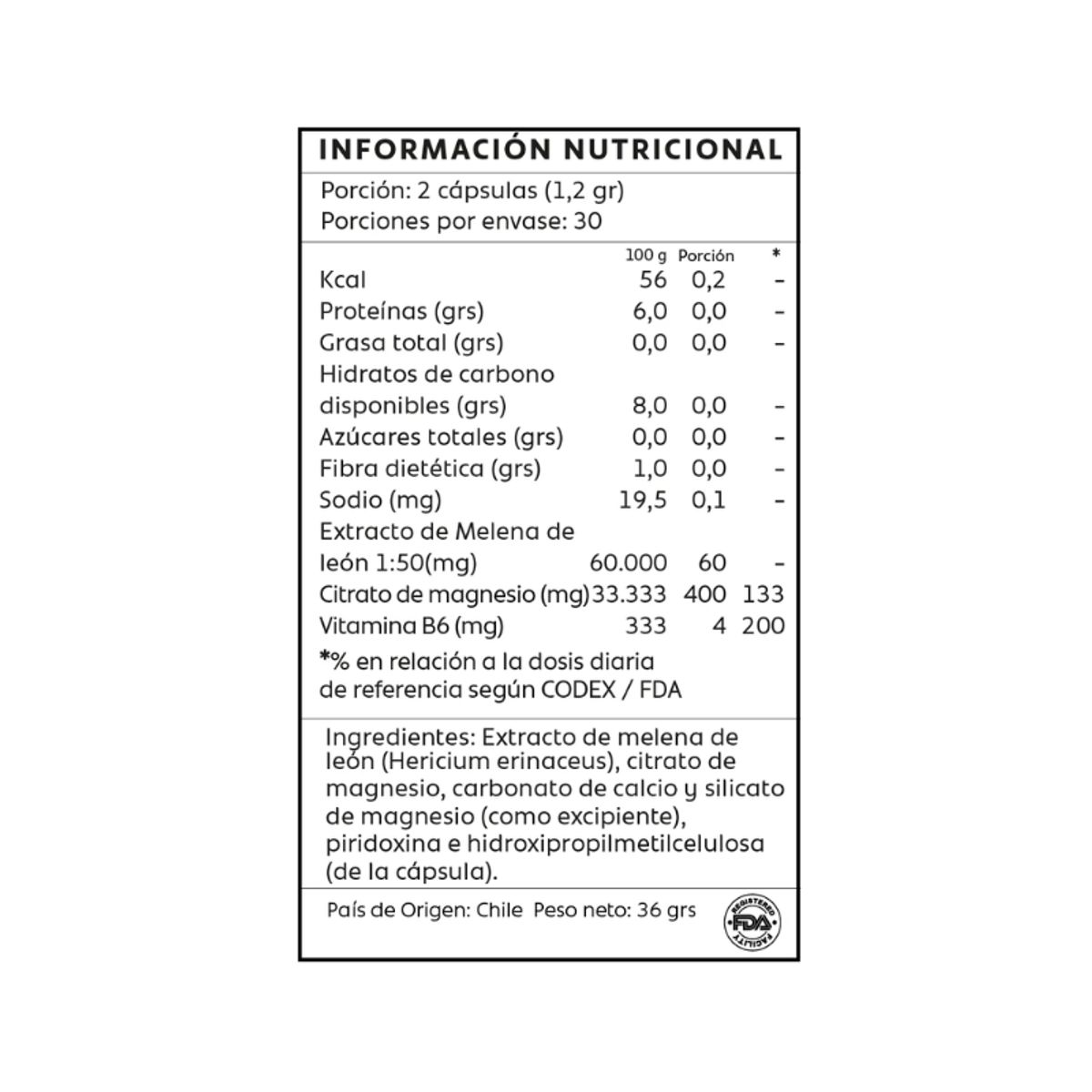 GENERICO - Melena De Leon + Citrato de Magnesio y Vitamina B6 120 Capulas Mind Nutrition