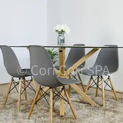CORI CORI - Comedor Madrid Vidrio 140x80cm + 4 Sillas Eames
