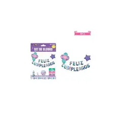 GENERICO - Set de globos látex y guirnalda de sirena 9pcs