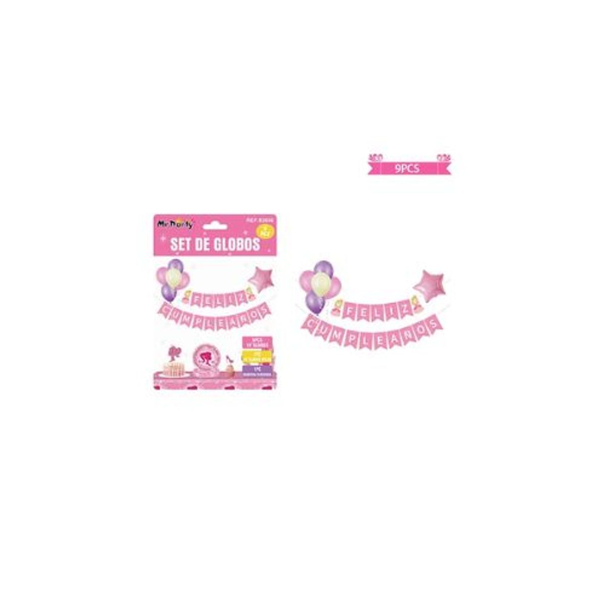 GENERICO - Set de globos látex y guirnalda de princesa 9pcs