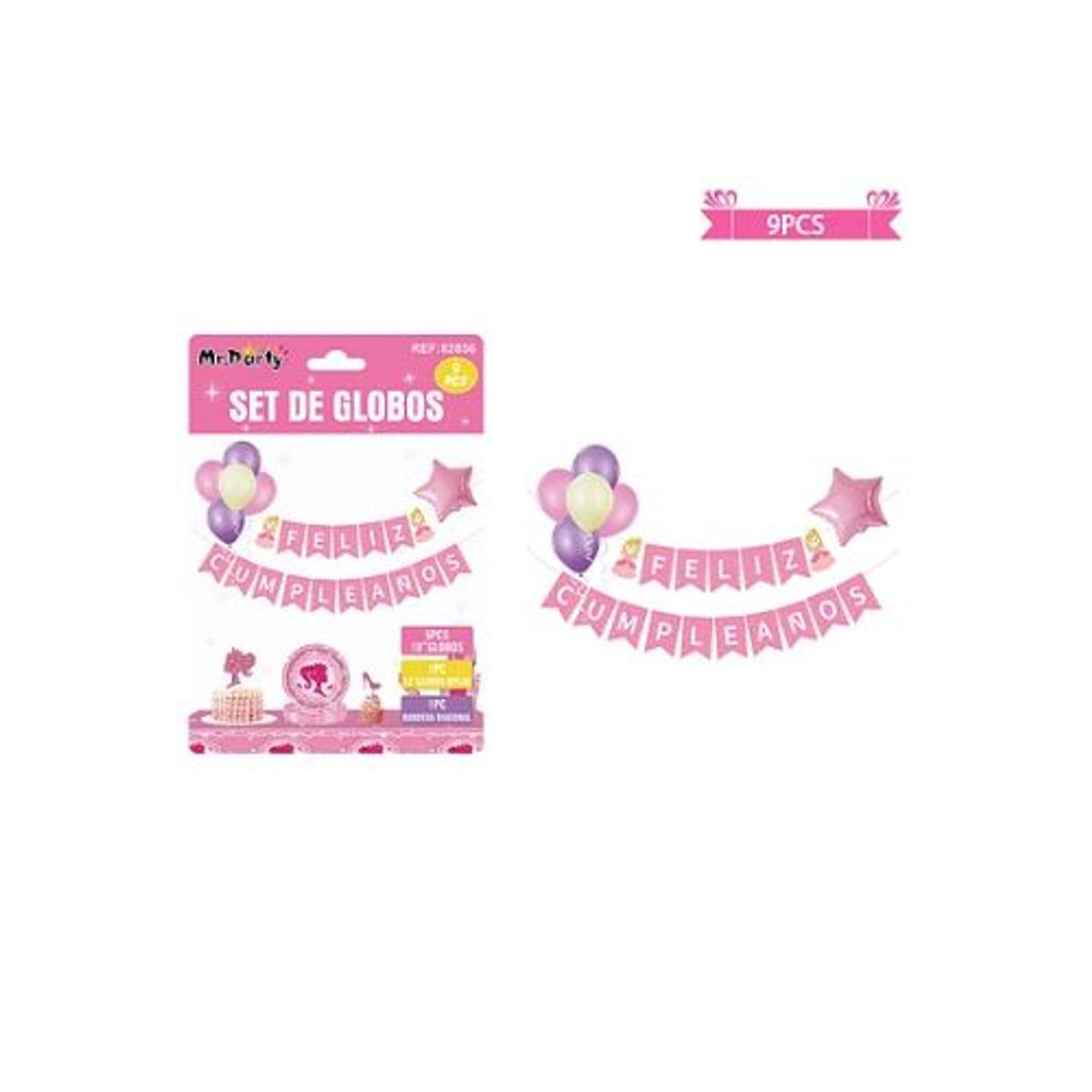 GENERICO - Set de globos látex y guirnalda de princesa 9pcs