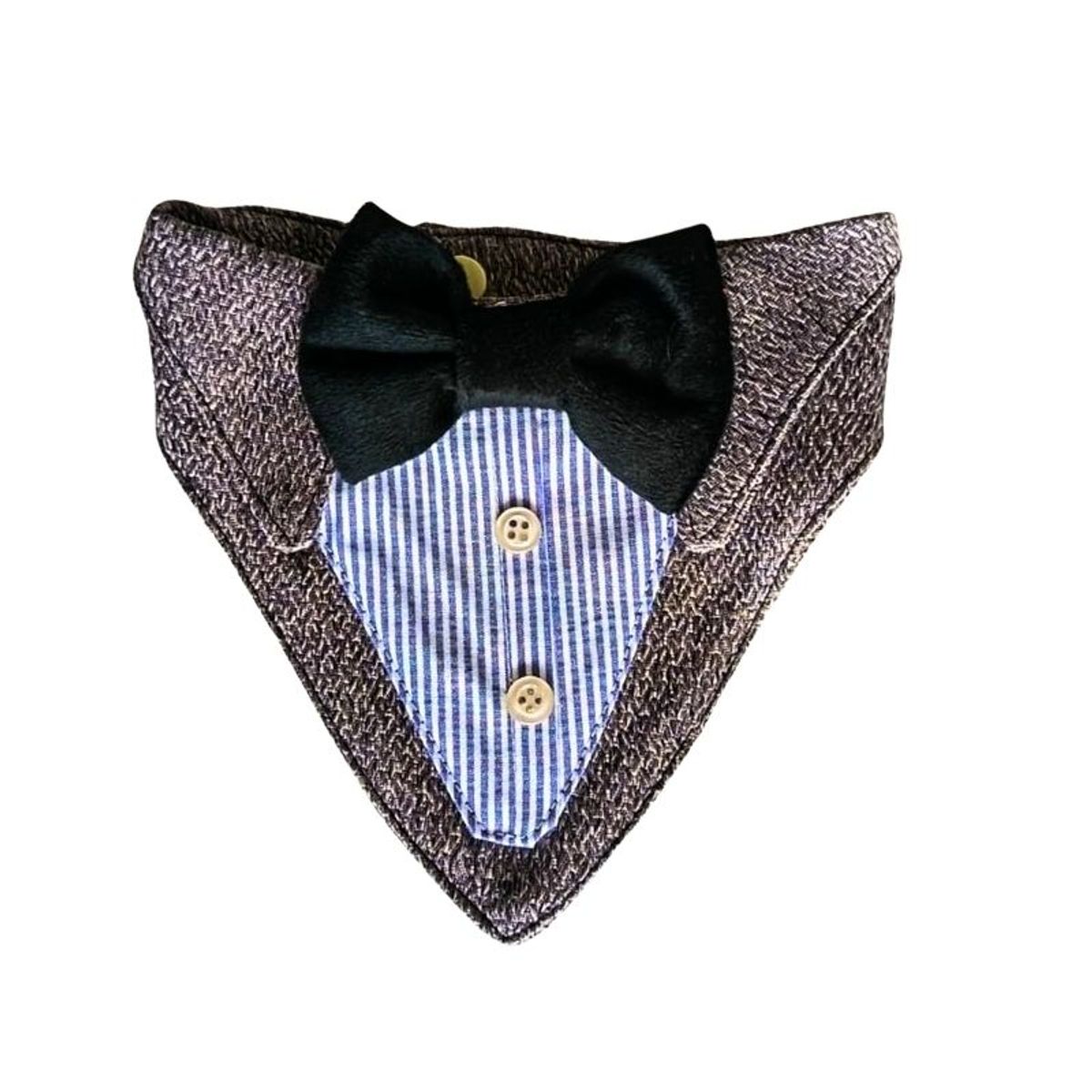 GENERICO - Bandana Para Mascotas Huesito Ceniza Camisa Azul Lazo Negro Talla M