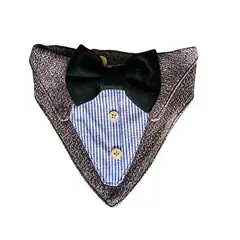 GENERICO - Bandana Para Mascotas Huesito Ceniza Camisa Azul Lazo Negro Talla M