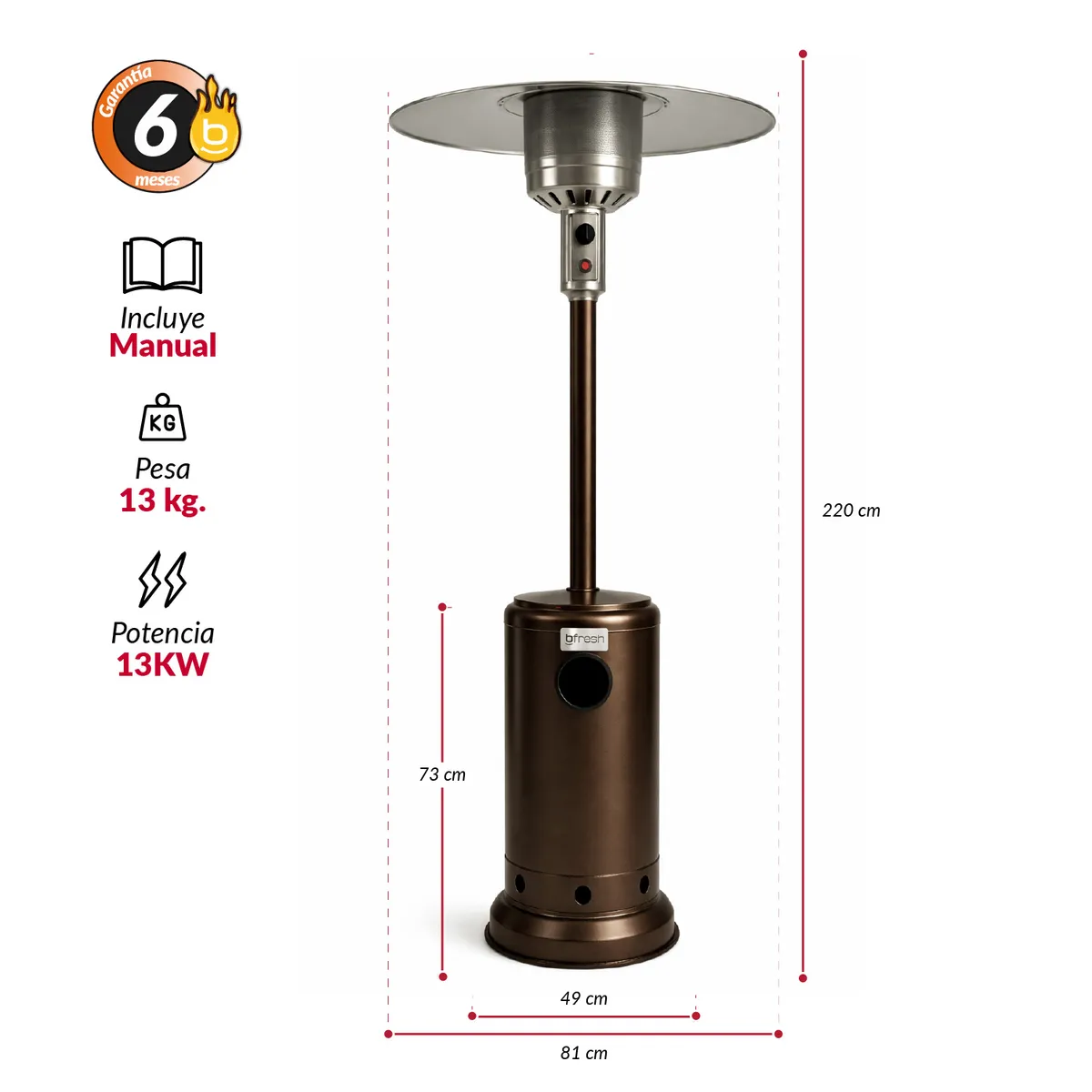 B FRESH - Estufa De Patio Exterior A Gas 50,000 Btu Antivuelco Bfresh Marrón Oscuro