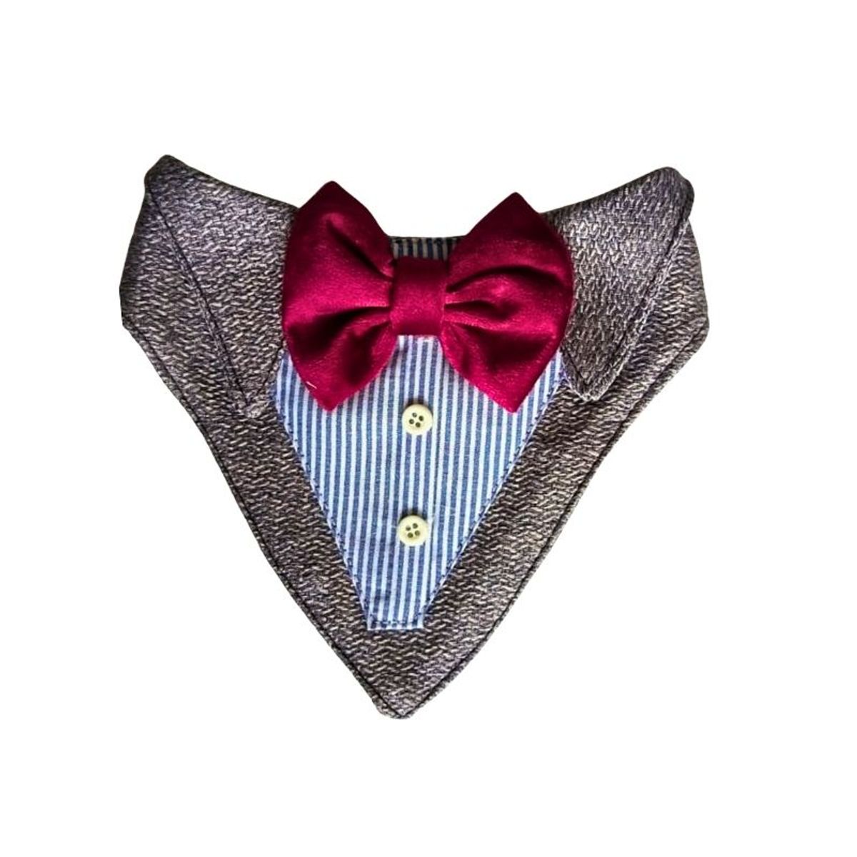 GENERICO - Bandana Para Mascotas Huesito Ceniza Camisa Azul Lazo Burdeo Talla M