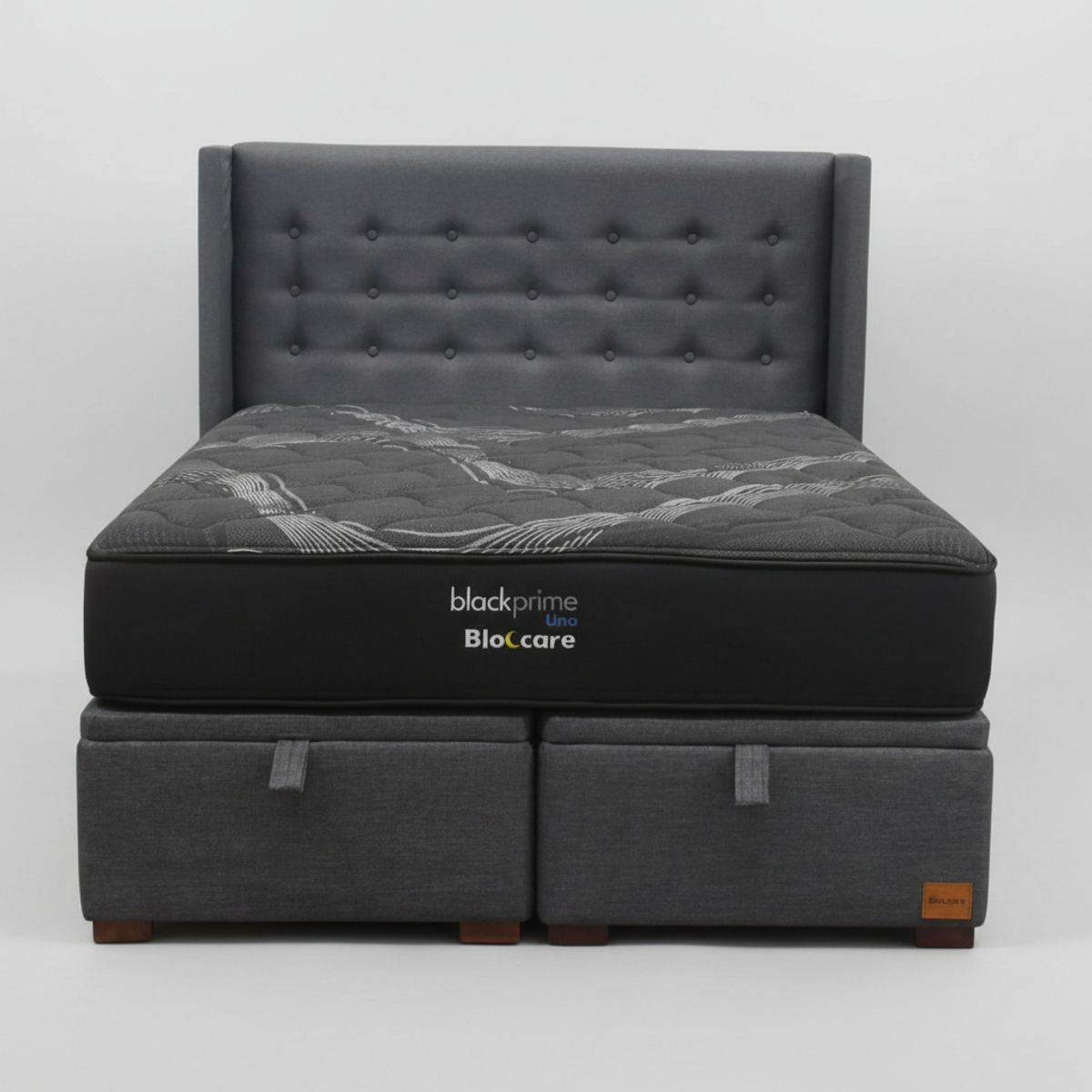 BLOCCARE - Cama Baul 2 Plaza L200 cm + Colchon Black Prime - Modelo Uno + Respaldo / Con Patas de 4.5 cm