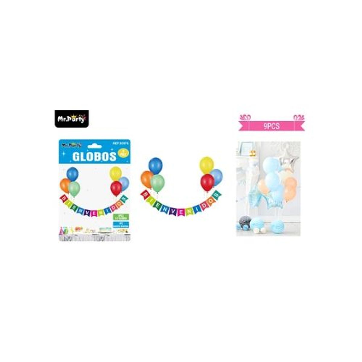 GENERICO - Set de globos látex y guirnalda bienvenidos multicolor 9pcs