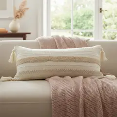 TODOHOGAR SANTIAGO DE CHILE - Cojín Bohemio Texturado 30 × 70 cm – Crema & Beige