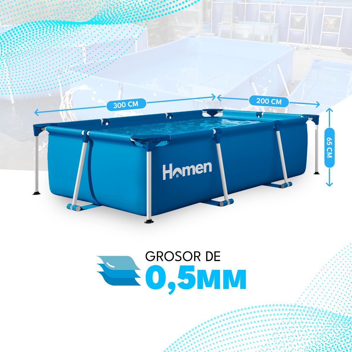 HOMEN - Piscina Estructural 3x2 M Homen 3.900 Litros + Parches