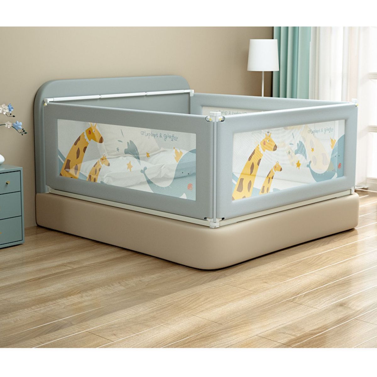 BABYLUNA - Baranda De Cama Seguridad Bebe Abatible Ajustable 150cm Jirafa