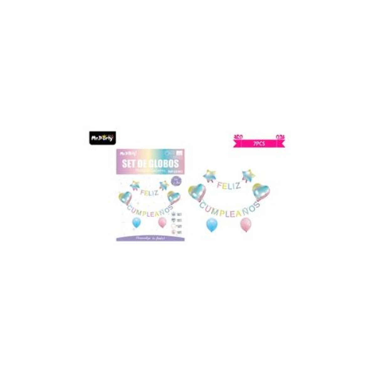 GENERICO - Set de globos y guirnalda colorido con estrella y corazón 7pcs